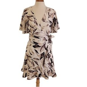 Grade & Gather ivory brown leaf wrap mini dress